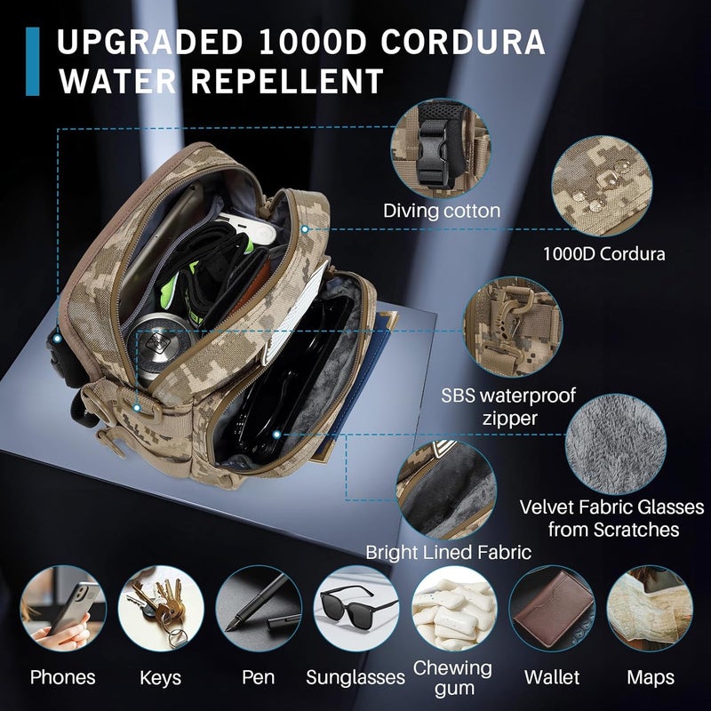 WINPRIM Handlebar Storage Bag for Bicycle Motorcycles, 1000D Tactical Camouflage Front Fork Bag with MOLLE Webbing, Crossbody & Tool Storage Pouch for Motorcycles (Apricot Camouflage) - Image 3